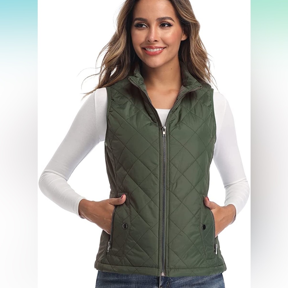 Women's Outwear Vest - Stand Collar Lightweight Zip Quilted Vest for Women